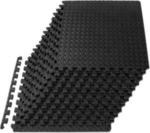 ProsourceFit Puzzle Exercise Mat ½ in, EVA Interlocking Foam Floor Tiles for Home Gym, Mat for Home Workout Equipment, Floor Padding for Kids, Black, 24 in x 24 in x ½ in, 48 Sq Ft – 12 Tiles