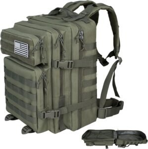 45L Large Tactical Backpack For Men Military Army Assault Pack Highland Backpacks, Molle Daypack 3 Day Bug Out Bag Hiking Camping Outdoor Rucksack,Green