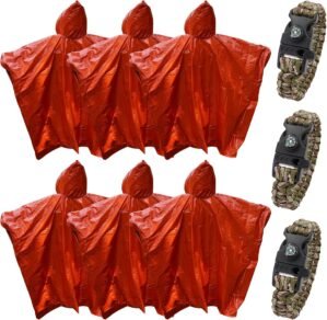 6 Pcs Emergency Rain Poncho,3 Pcs 3in1 Emergency Survival Bracelet,Emergency Insulation Blanket,Survival Camping Blanket,Suitable for Marathons, Outdoor Travel, Hiking,Or First Aid