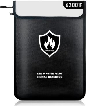 6200°F Upgraded Fireproof Document Bag, 15.7″ x 11.4″ Faraday Bag, Water Resistant Fireproof Money Bag with Zipper, 18 Layers of Heat Insulated Materials, RFID Blocking Bag, Anti-Theft Anti-Tracking