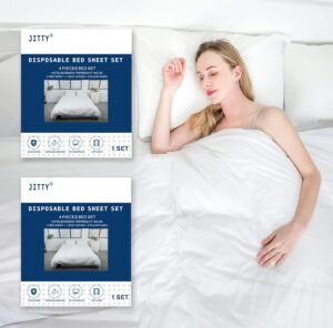 JITTY 2 Pack Disposable Bed Sheets King Size Travel Bedding Cover Portable Bedspread Sheet Pillow Case Quilt Cover for Hotel Travel Spa Business Trip Hospital 4pcs/Pack