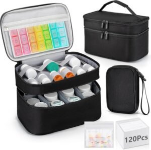 Dual Layers Medicine Organizer Bag, Travel Medical Pill Bag with 120 Pill Pouch Portable Case, Home Medication Pill Bottle Storage Large Carrying Case for Pills, Vitamins, First Aid Supplies