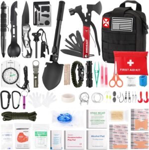 Survival Kit 256 in 1, First Aid Kit Survival Gear Tools Trauma Kit with Molle Pouch for Outdoor, Camping, Hunting, Hiking, Earthquake, Home, Office, Gifts for Men Dad Husband Women (Black)