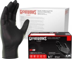 GLOVEWORKS Black Disposable Nitrile Industrial Gloves, 5 Mil, Latex & Powder-Free, Food-Safe, Textured