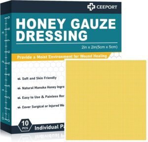 Manuka Honey Gauze Wound Dressing 2″ x 2″,10 Pack Manuka Honey Wound Care Pads, Medical Grade Honey Bandages for Wound Care, Honey Patch for Faster Healing from Burns,Abrasions,Cuts and Scalds