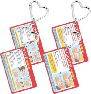 4 Pcs Infant CPR Card Keychains, Baby Choking First Aid Card 3.4 x 2.1 Inch Emergency Instructions Quick Reference Guide for Adult New Moms Gift