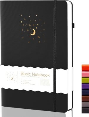 CAGIE Lined Journal Notebook for Work, 196 Pages, 5.7″ x 8.3″, Hardcover Notebook Journals for Writing Women Men Note Taking Diary with Pen Loop (Black Ruled), Gifts