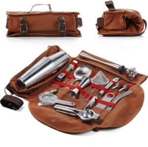 Travel Bartender Kit | Professional 24-Pieces Complete Cocktail Set with Stylish Portable Travel kit Bag | Travel Bar Set for Home Cocktail Making, Work, Parties, Camping