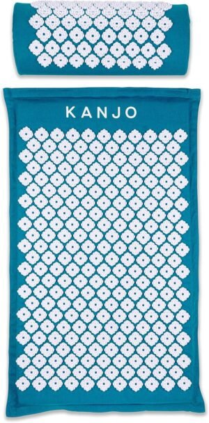 FSA HSA Eligible Kanjo Premium Acupressure Mat and Pillow Set for Back Pain Relief & Neck Pain Relief, with Memory Foam Pillow, Includes Carry Bag, Sapphire