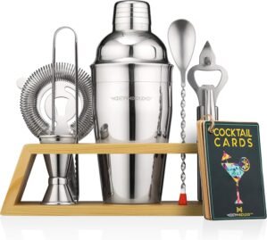 Modern Mixology Bartender Kit with Bamboo Stand – Cocktail Shaker Set and Bar Accessories for Home Bar, Drink Mixing, and Mixology Kit