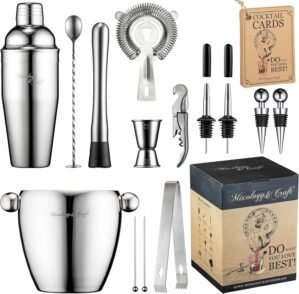 Bar Set 15 Piece Mixology Bartender Kit – Cocktail Shaker Set Bar Tool Set for Home and Professional Bartending – Martini Shaker and Drink Mixing Bar Tools – Cocktail Kit w/Exclusive Recipes Bonus