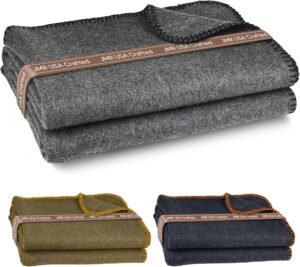 Wool Camping Blanket – 70% Wool Heavy-Duty Military Style Throw, Warm & Washable, Fire Retardant Cover for Emergency, Survival & Outdoor Use – Perfect for Camping, Car, Home & Hiking, Grey 62×84