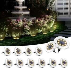 SOLPEX Solar Ground Lights, 12 Pack Solar Lights Outdoor Waterproof, 8 LED Solar Powered Landscape Lighting for Garden Yard Patio Driveway Pathway Walkway (Warm White)