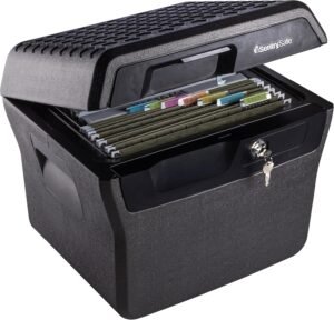 SentrySafe Fireproof and Waterproof Lock Box with Key Lock, File Safe with Carrying Handles for Documents, 0.66 Cubic Feet, 14.1 x 16.6 x 13.8 Inches, FHW40100