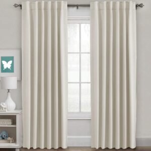 H.VERSAILTEX Light Reducing Curtains Thermal Insulated Window Treatment Panels Room Darkening Privacy Assured Drapes for Living Room Back Tab/Rod Pocket Bedroom Drapes 2 Panels, Ivory – 52 x 84 Inch