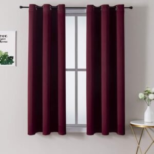 ChrisDowa Grommet Blackout Curtains for Bedroom and Living Room – 2 Panels Set Thermal Insulated Room Darkening Curtains (Burgundy Red, 42W x 63L)
