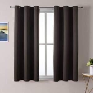 ChrisDowa Grommet Blackout Curtains for Bedroom and Living Room – 2 Panels Set Thermal Insulated Room Darkening Curtains (Brown, 42W x 63L)