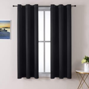 ChrisDowa Grommet Blackout Curtains for Bedroom and Living Room – 2 Panels Set Thermal Insulated Room Darkening Curtains (Black, 42 x 63 Inch)