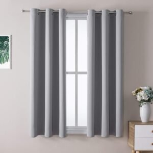 ChrisDowa Grommet Blackout Curtains for Bedroom and Living Room – 2 Panels Set Thermal Insulated Room Darkening Curtains (Light Grey, 42W x 63L)