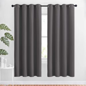 NICETOWN Blackout Thermal Curtains Panels 72 inch Length – Grommet Noise Reducing Room Darkening Solid Window Drapes for Bedroom/Living Room (2 Panels, 52 x 72 Inch, Gray)