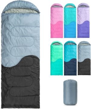 Sleeping Bag – 3 Seasons for Adults Kids Boys Girls Camping Hiking – Warm Cold Weather Lightweight Portable with Compression Bag for Backpacking in Spring, Summer, Fall and Winter