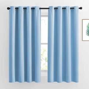 NICETOWN Bedroom Blackout Curtain Panels – Home Fashion Window Treatment Ring Top Blackout Draperies and Drapes (52 inches x 63 inches, Set of 2 Panels, Blue)