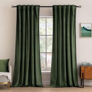 MIULEE Velvet Curtains 84 inches 2 Panels – Luxury Blackout Curtains for Bedroom Living Room Thermal Insulated Super Soft Window Drapes Rod Pocket & Back Tab, Olive Green, W52 x L84 inches