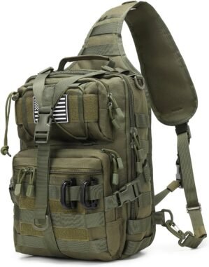 Tactical Sling Bag Backpack Military Rover Shoulder Sling Pack EDC Molle Assault Range Bag Crossbody Chest Pack (Army Green)
