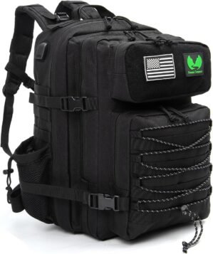 45L Large Tactical Backpack with USB Charging Port, 900D Military Backpack for Men, Hiking Rucksack 3 Day Assault Pack with Molle System, Black
