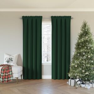 Sun Zero Oslo Theater Grade Extreme 100% Blackout Rod Pocket Curtain Panel, 52″ x 84″, Evergreen