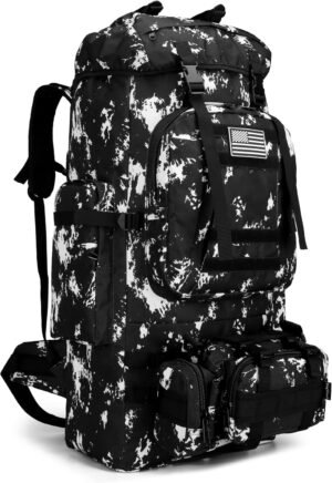 King’sGuard 100L Camping Hiking Backpack Molle Rucksack Military Camping Backpacking Daypack (Black Lighting)